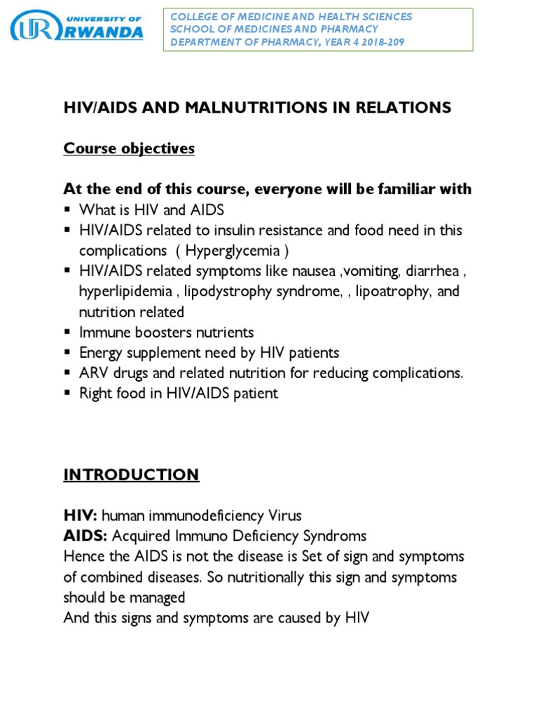 Hiv / Aids and Nutrition Issues | PDF | Hiv/Aids | Management Of Hiv/Aids
