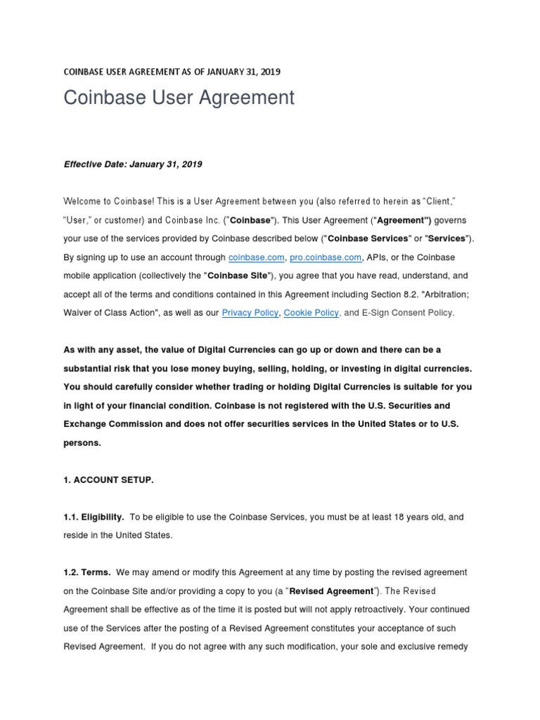 Coinbase User Agreement As of January 31 2019 | PDF | Financial Transaction  | Payments