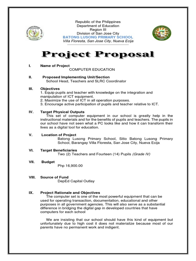 Project Proposal DepEd CAPITAL OUTLAY | PDF | Educational Technology ...