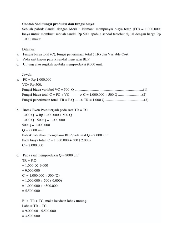 Contoh Soal Ekonomi Produksi