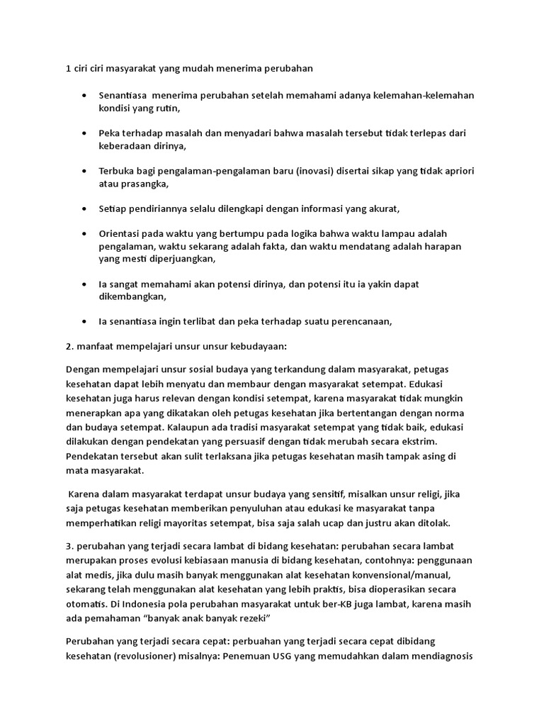 1 Ciri Cir Masyarakat Yang Mudah Menerima Perubahan Pdf