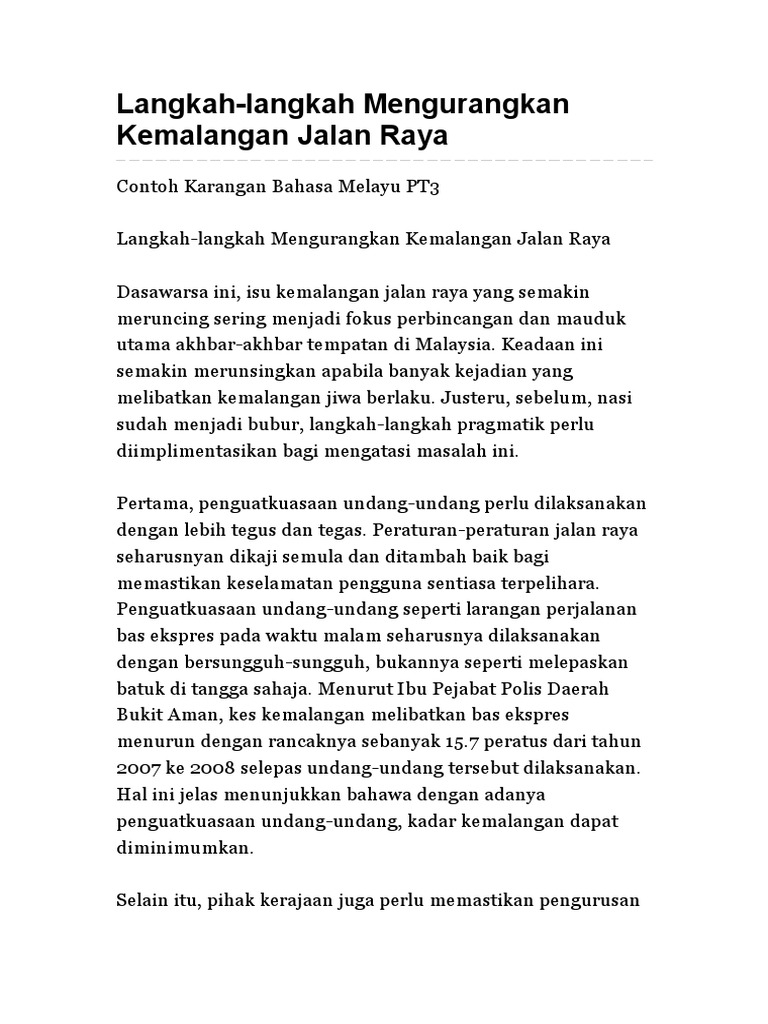 Langkah Langkah Mengurangkan Kemalangan Jalan Raya Pdf