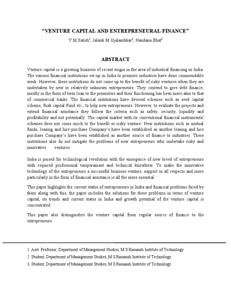 Venture Capital in Indian Entrepreneurship | PDF | Venture Capital ...