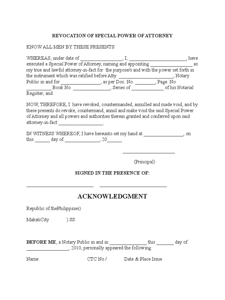 Power Of Attorney Revocation Document – EGEX