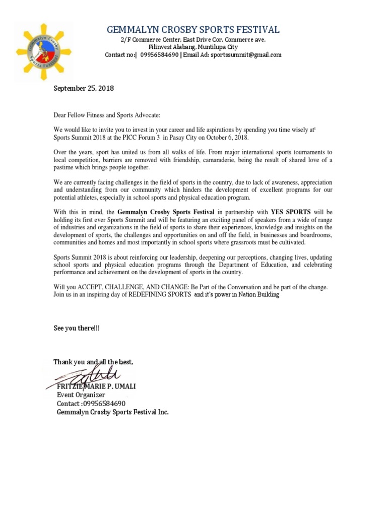 Invitation Letter Sports Summit | PDF | Sports | Leadership