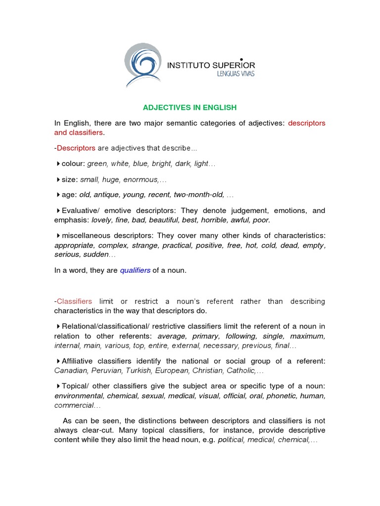 6) Adjectives in English | PDF | Adjective | Noun