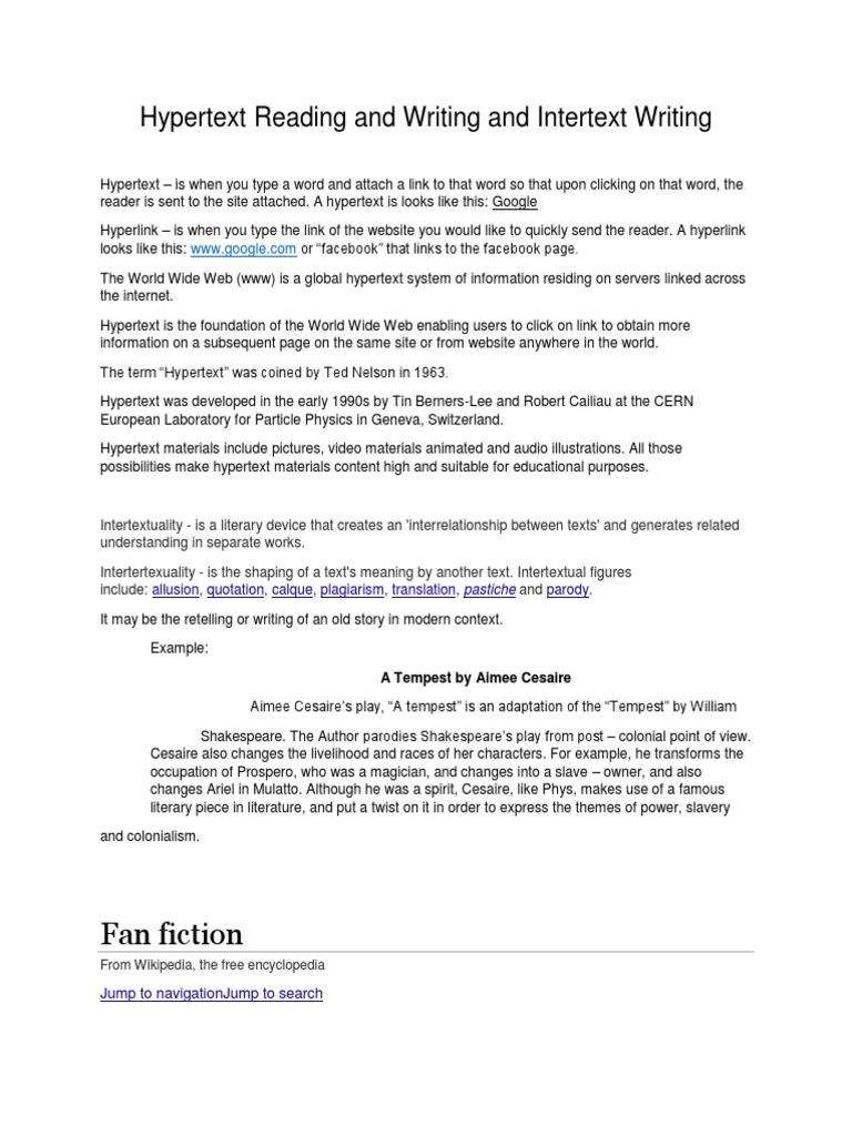 Hypertext Reading and Writing and Intertext Writing | PDF ...