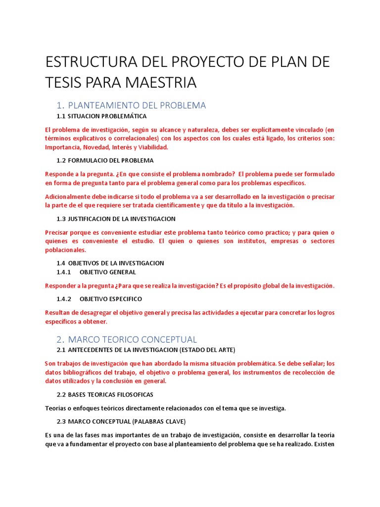 Estructura Del Proyecto de Plan de Tesis para Maestria | PDF ...