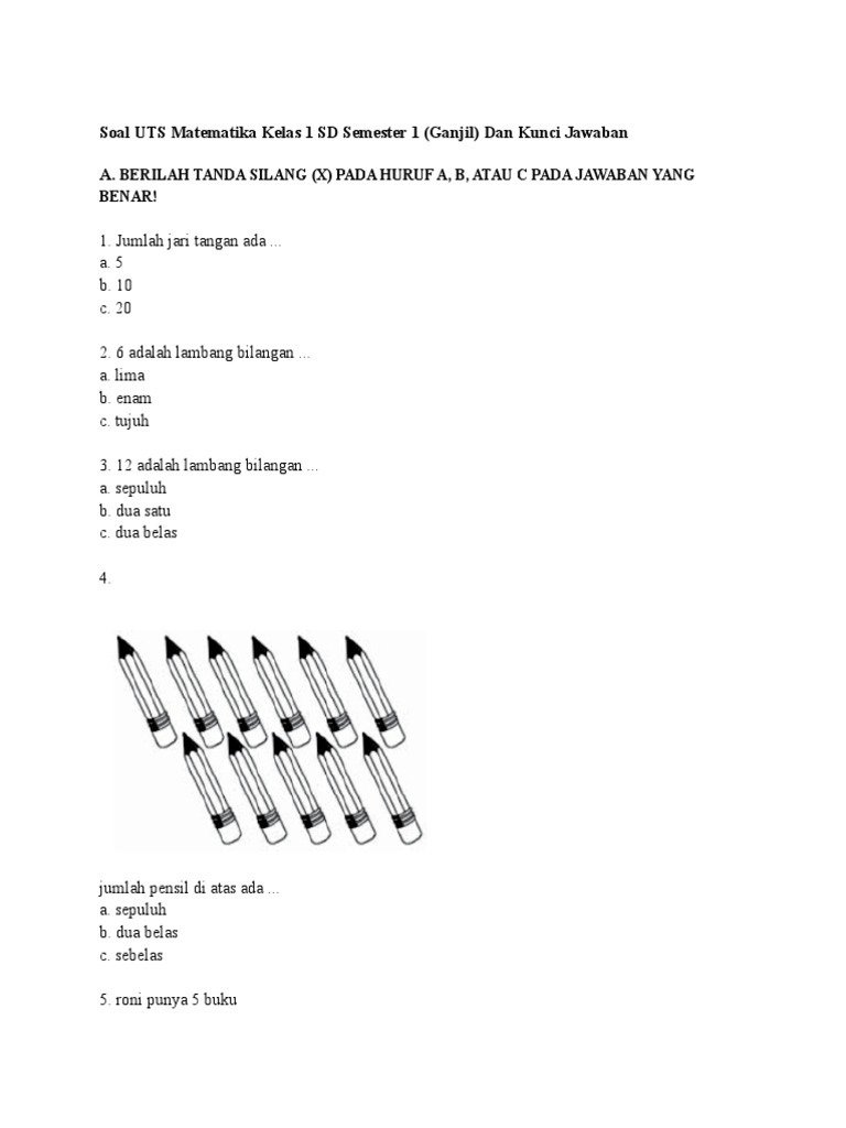 Soal Uts Matematika Kelas 1 Sd Bibah Rtf