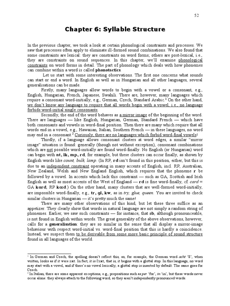 Chapter 6: Syllable Structure | PDF | Syllable | Consonant