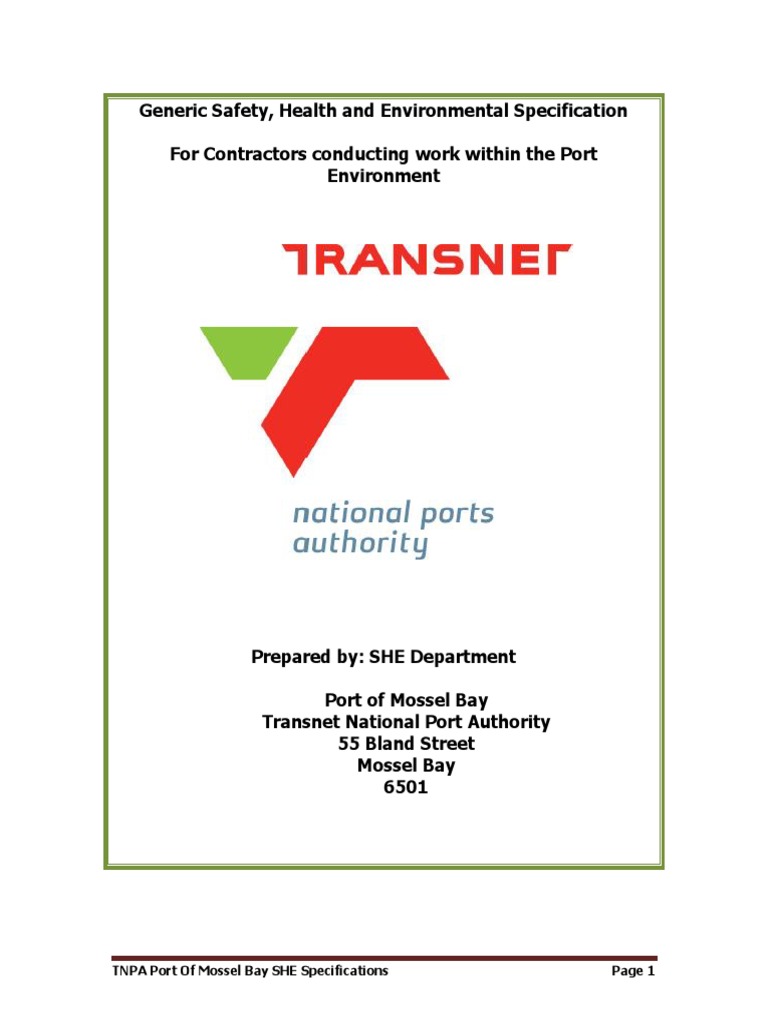TNPA Mossel Bay SHE Specifications | PDF | Occupational Safety And ...
