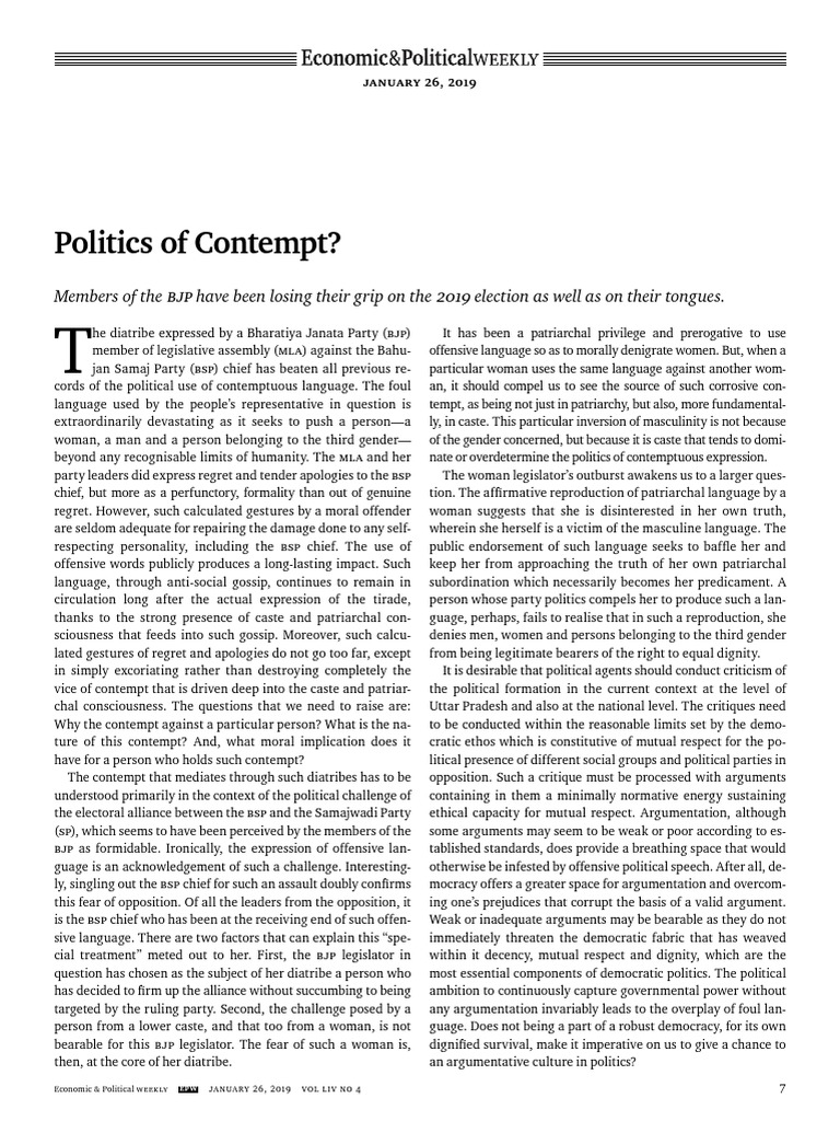 ED LIV 4 260119 1 Politics of Contempt | PDF | Patriarchy ...