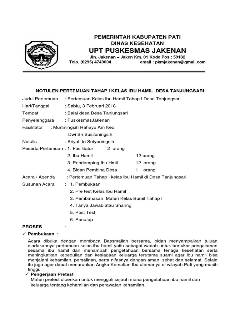Contoh Laporan Hasil Kegiatan Kelas Ibu Hamil