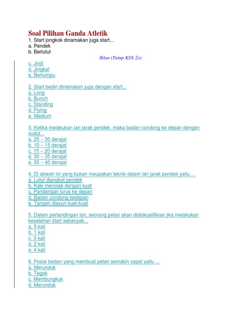 Contoh Soal Atletik