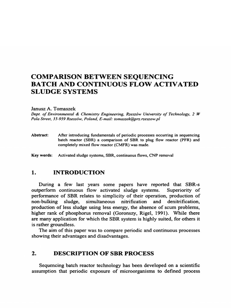 SBR vs Continuous Flow Systems | PDF | Sewage Treatment | Water Treatment