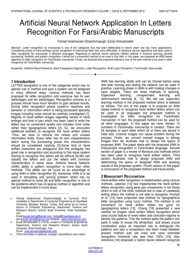 Artificial Neural Network Application in Letters Recognition For Farsi ...