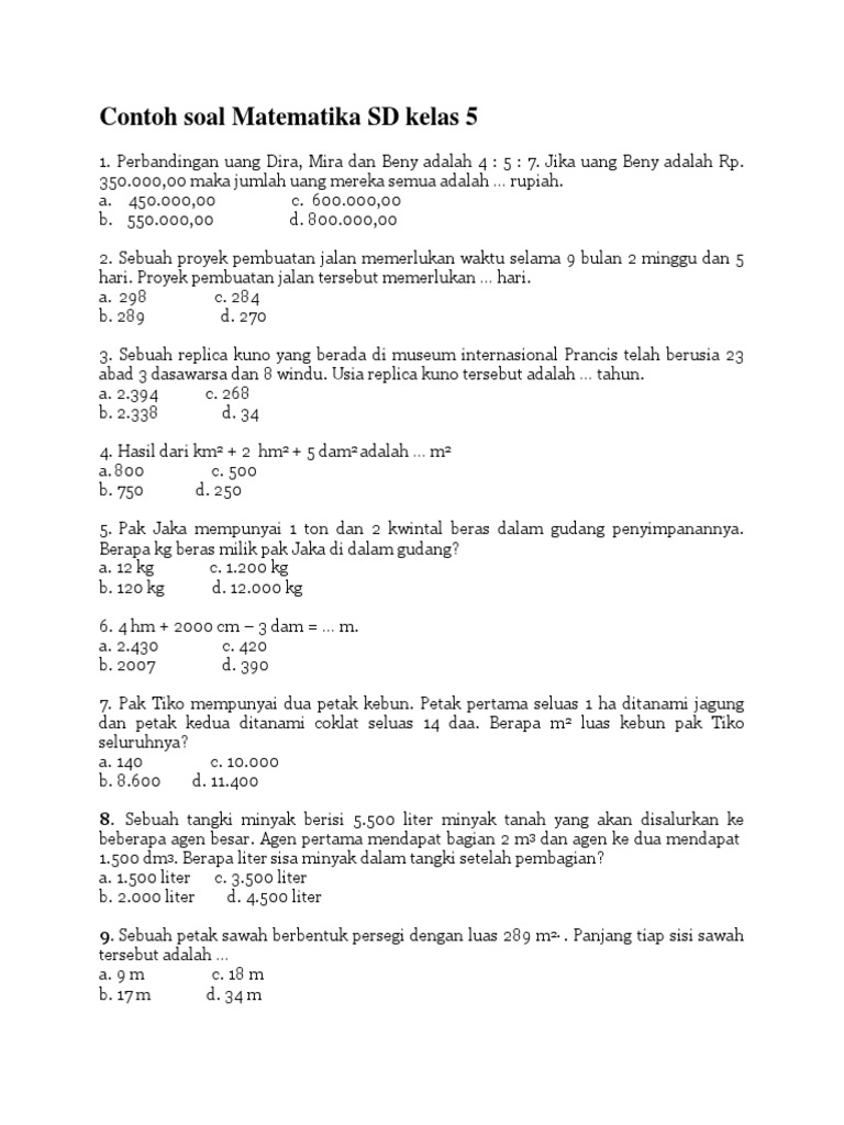 Contoh Soal Olimpiade Matematika Sd Kelas 5