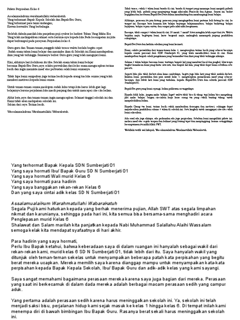 Pidato Perpisahan Kelas   PDF