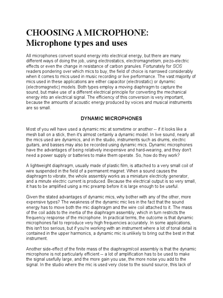 Choosing A Microphone Microphone Types and Uses Dynamic Microphones
