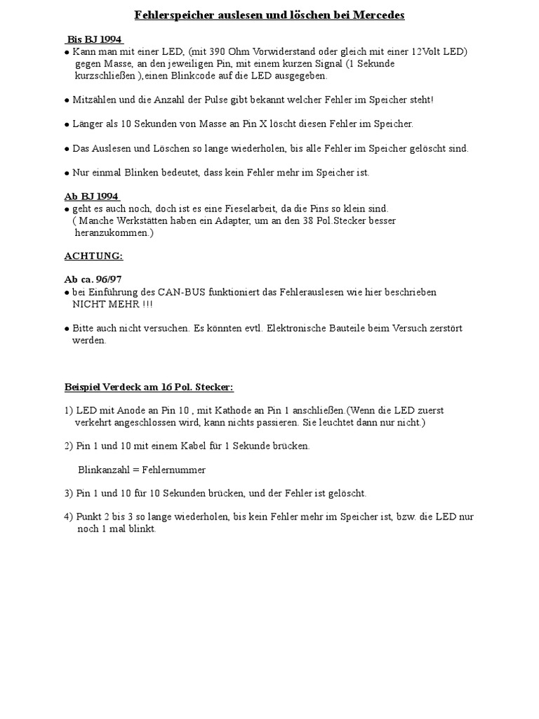 Fehlerspeicher Auslesen Und Loeschen Bei Mercedes Pdf