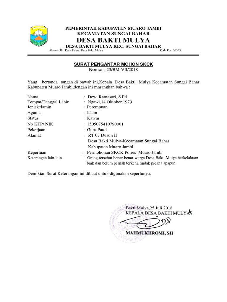 Surat Pengantar Mohon Skck