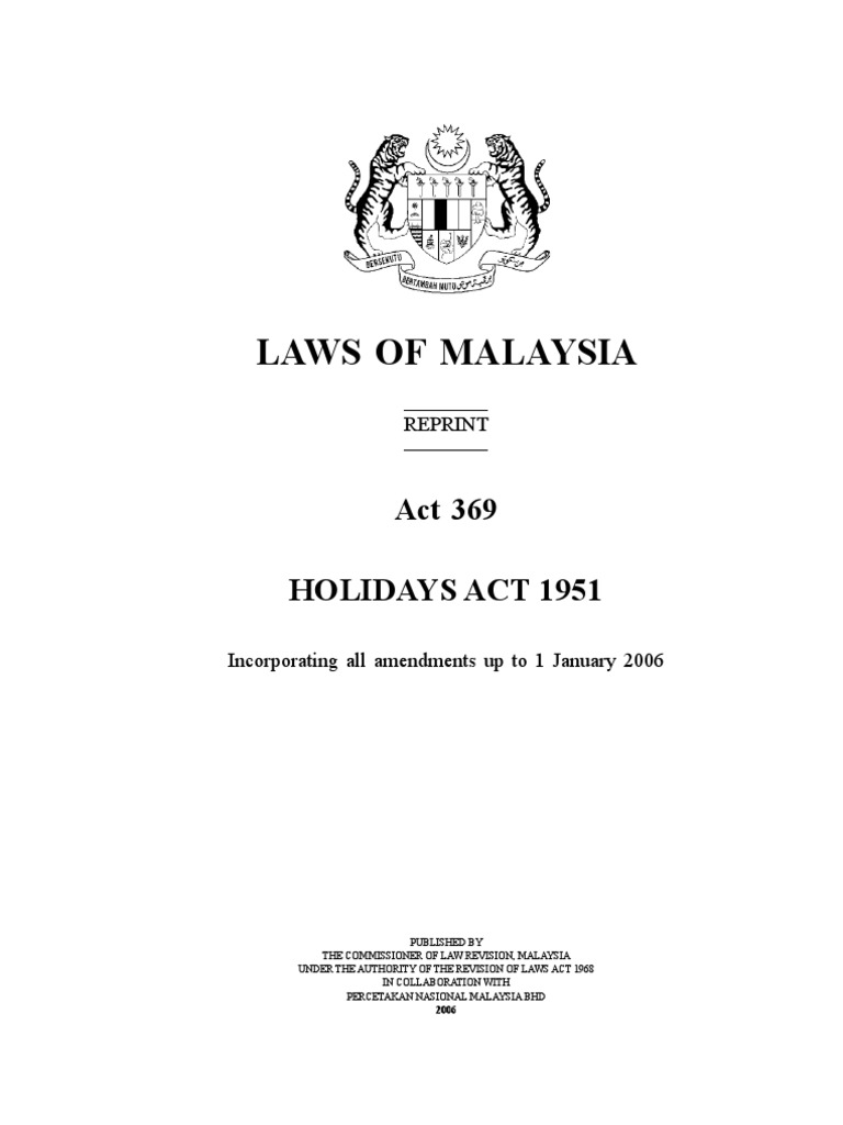 Act 369 Holidays Act Malaysia Banks