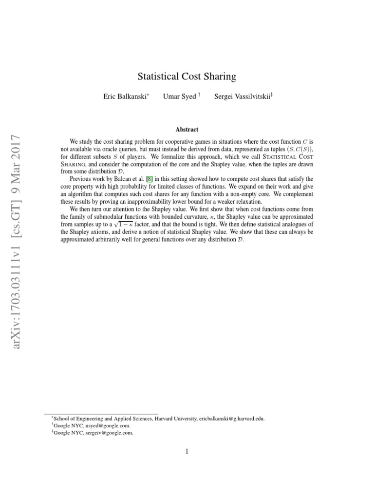 Statistical Cost Sharing | PDF | Function (Mathematics) | Probability ...