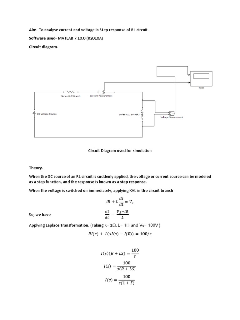 Aim-To Analyse Current and Voltage in Step Response of RL Circuit ...