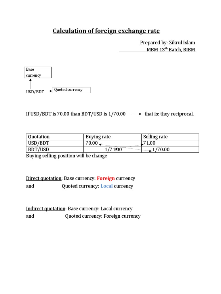 Foreign Exchange Rate Calculation Guide | PDF | Financial Markets | Exchange  Rate