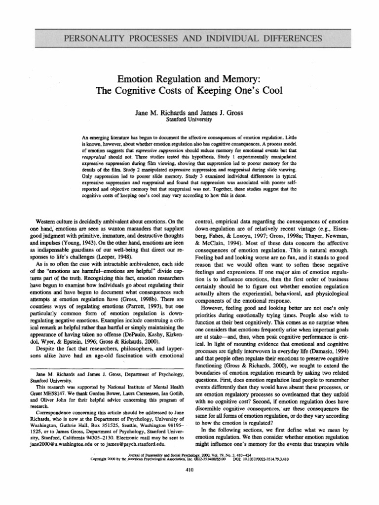 1 Emotion Regulation and Memory PDF | PDF