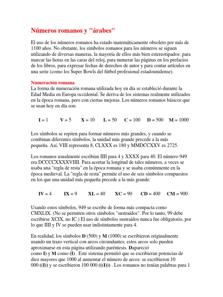 Traduccion De Numeros Romanos A Arabigos Números Romanos y Arabigos | PDF | Notación | Enseñanza de matemática