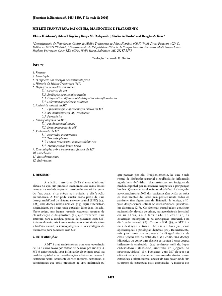 Mielite Transversa Patogeniadiagnostico e Tratamento PDF | PDF ...
