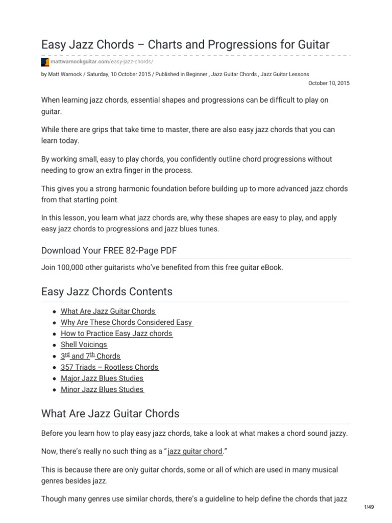 Easy Jazz Chords Charts and Progressions For Guitar PDF Chord