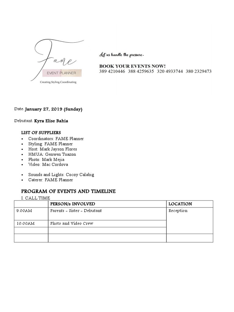 Program of Events and Timeline | PDF | Leisure