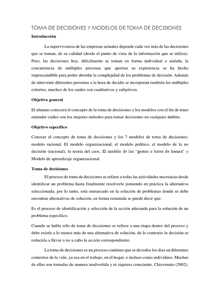Modelo Racional de Toma de Decisiones | PDF | Racionalidad | Toma de ...