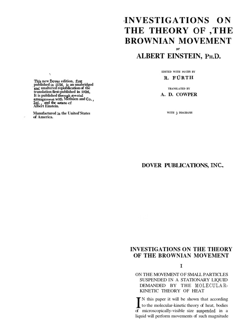 Einstein's Theory of Brownian Movement | PDF | Brownian Motion | Diffusion