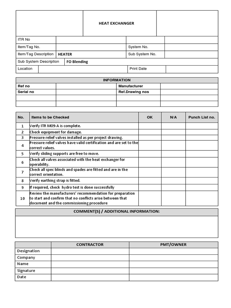 Heat Exchanger Inspection Checklist | PDF