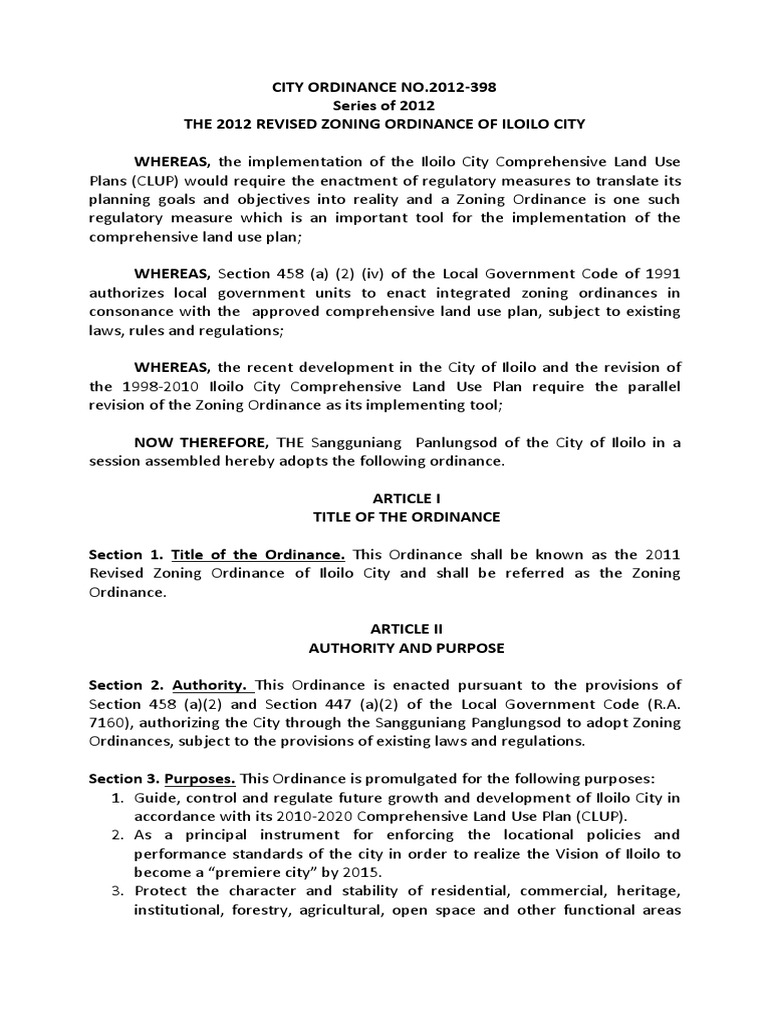 Iloilo City Revised Zoning Ordinance | PDF | Zoning | Building Code