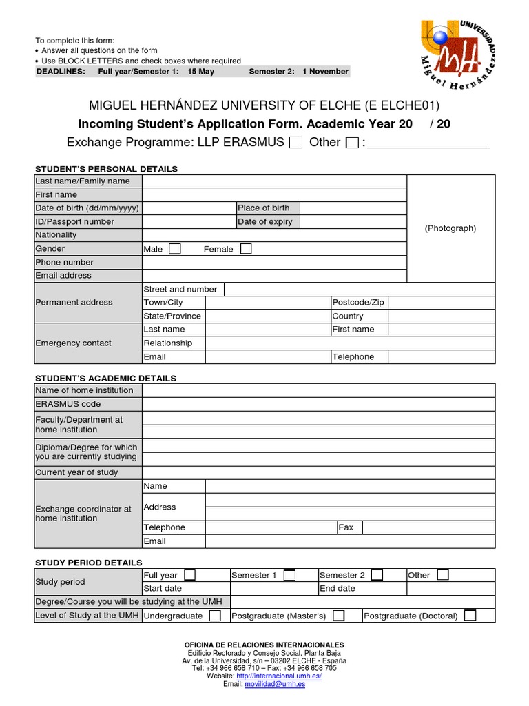 Incoming Student Application Form UMH | PDF | Postgraduate Education ...