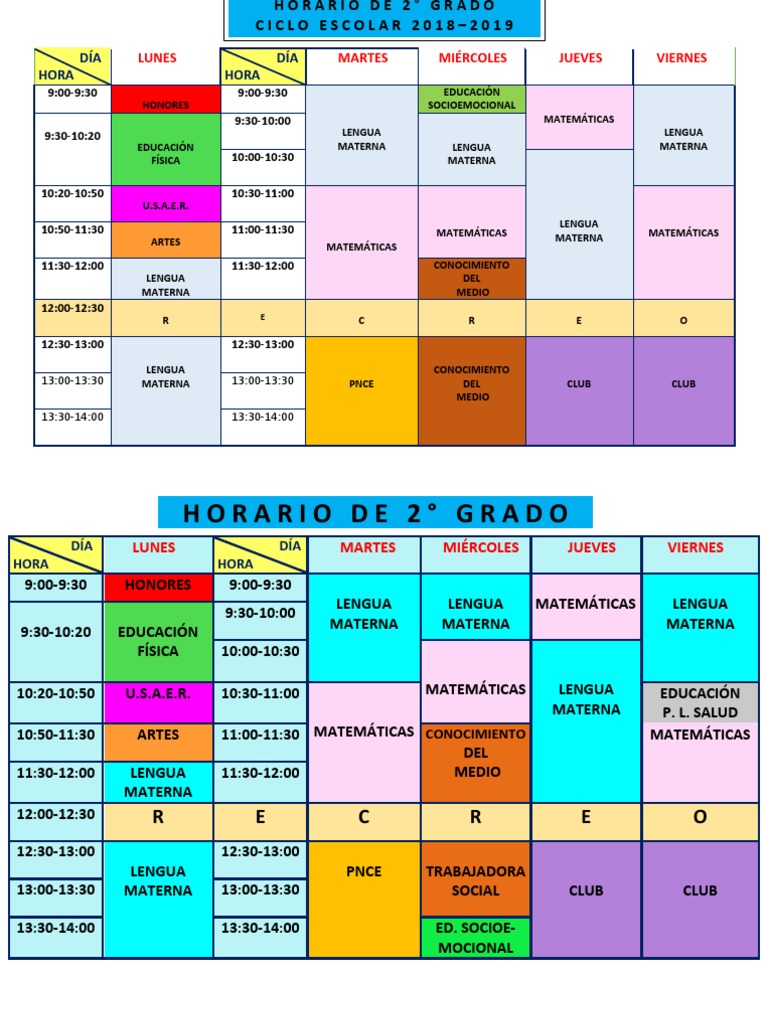 Horario para Segundo Grado de Primaria | PDF