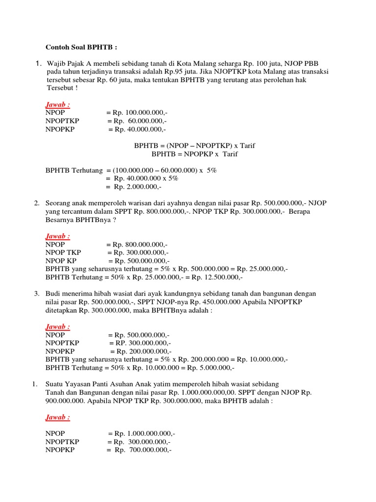 Contoh Soal Bphtb Bea Materai