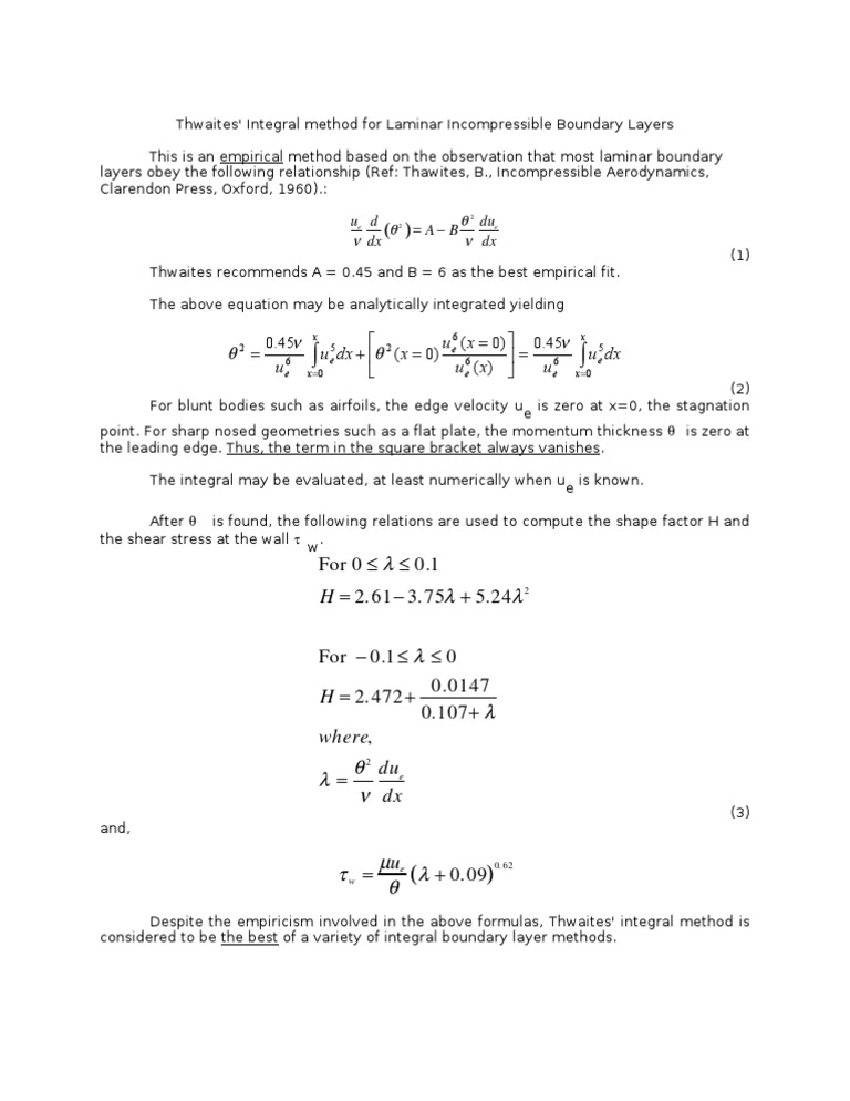 Thwaites Method PDF Boundary Layer Motion (Physics)