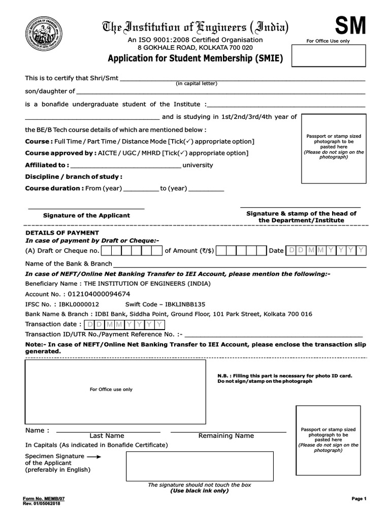 Student Membership Application Form | PDF | Interactive Voice Response ...