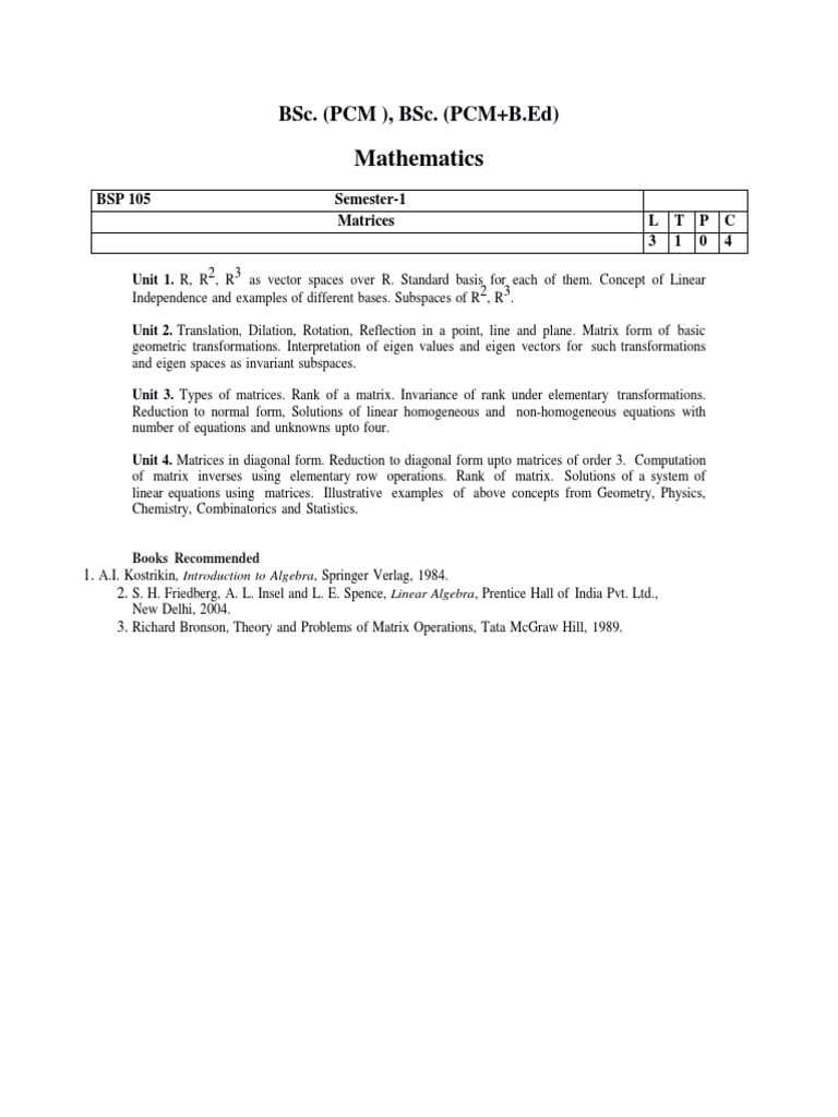 BSc Mathematics Syllabus Overview | PDF | Group (Mathematics) | Series ...