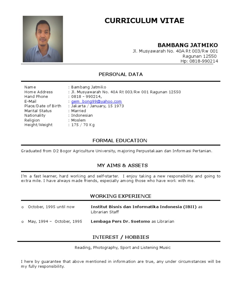 Contoh Resume/cv PDF