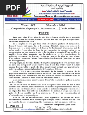 4composition Francais 1er Trimestre Tcl 2014 Inondation