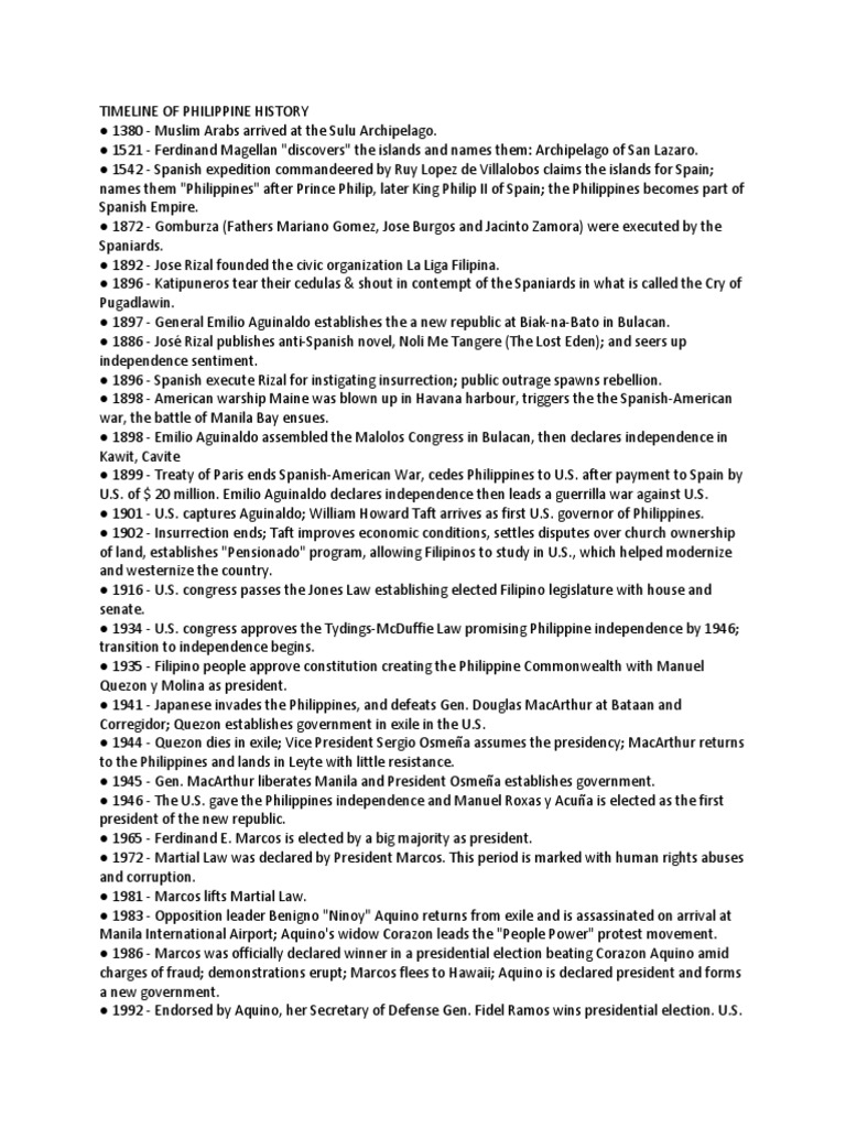 Philippine History Timeline Overview | PDF | Corazon Aquino | Rodrigo ...