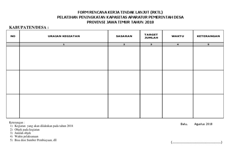 RKTL Pelatihan Pemerintah Desa 2018 | PDF
