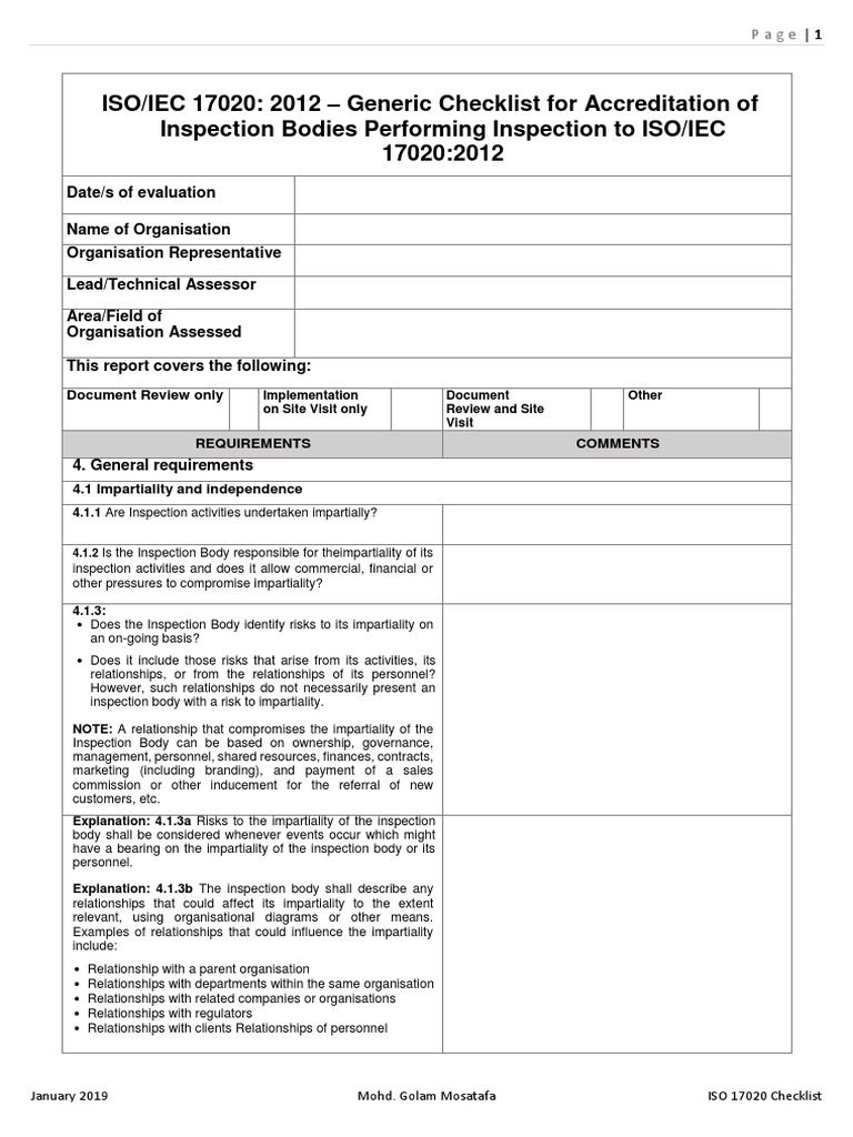 ISO 17020 Checklist PDF Calibration Verification And Validation