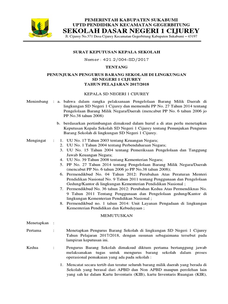 Contoh Sk Izin Operasional Sekolah Dasar Negeri - Guru Paud